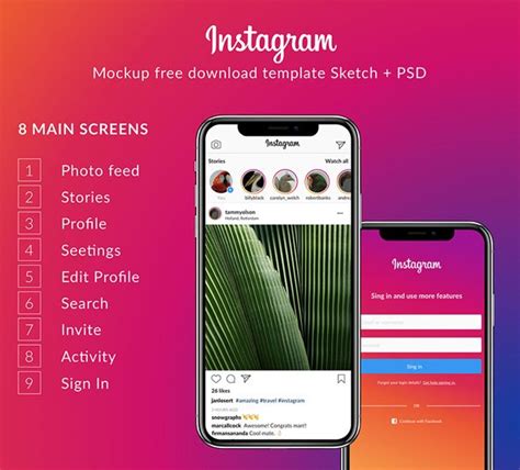 Instagram Ui Kit 2018 9 Screens Free Psd And Sketch Freebiesui