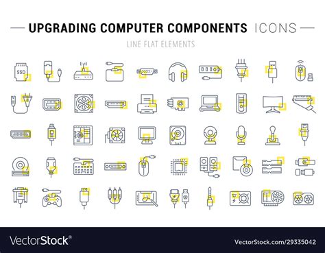 Set Line Icons Upgrading Computer Components Vector Image