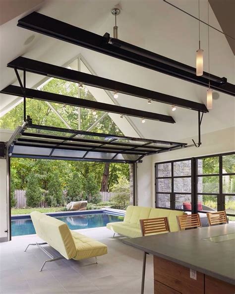 Indoor Outdoor Pool Pool House Designs Glass Garage Door Home