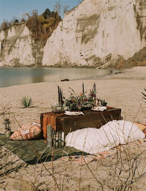 Boho Glam Beach Elopement Inspiration Beach Elopement Boho Picnic