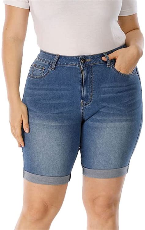 Allegrace Womens Plus Size Denim Shorts High Waist Folded Hem Pockets Jeans Shorts Its Women