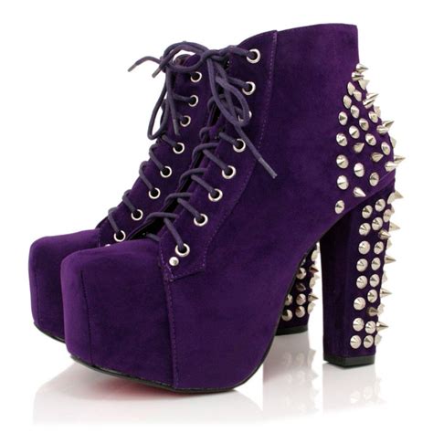 Purple Dress Shoes With Spikes Glitter Straps Women Purple High Heels