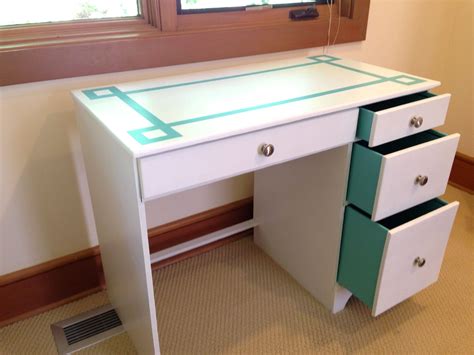 It offers an organized space to study and an extra seating area for guests. Refinished white and teal desk. SOLD $115. | Repurposed ...