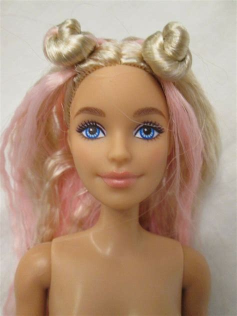 nude barbie extra doll 3 pinkalicious 2020 very long blonde pink crimped hair ebay