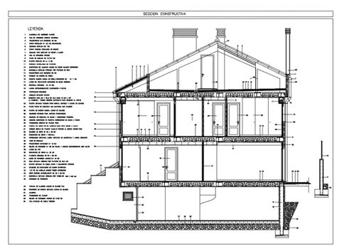 Two Story House Building With Basement Section Constructive Details Dwg