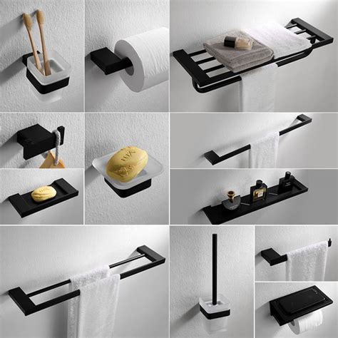 Bathroom Accessories Black Finish Modern Style Bath Hardware Hanger Set
