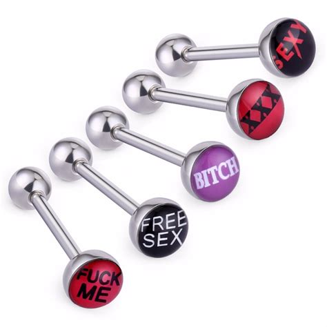 5pcs lot sexy letters words logo ball tongue bars barbells stainless steel piercings girls