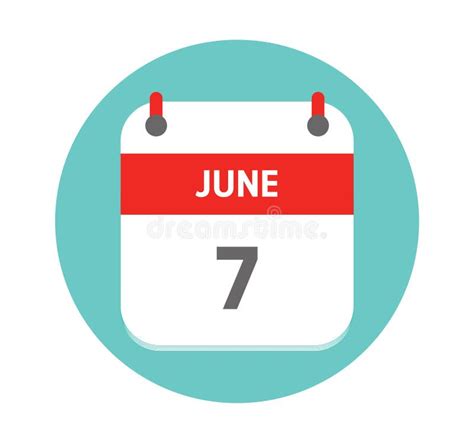 June 7 Vector Flat Daily Calendar Icon Date And Time Day Month