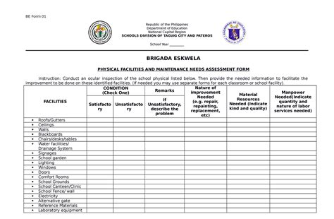 Brigada Eskwela Blank Forms Be Form 01 Republic Of The Philippines
