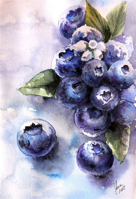 Blueberries Original Watercolor Painting Food Artfinder