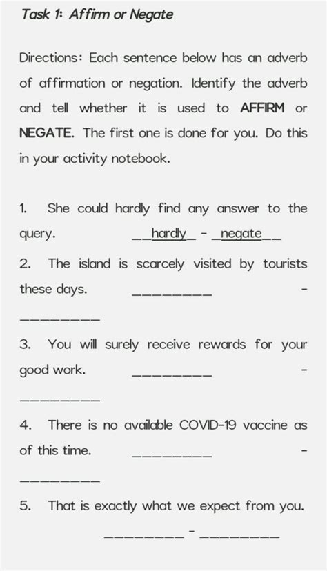 Adverbs Of Negation And Affirmation Worksheets Adverbworksheets Net