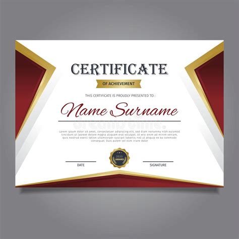 Luxury Certificate Template With Elegant Golden Red Border Frame Stock