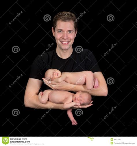 Daddy Of Newborn Twin Babies Stock Image Image Of Female Father