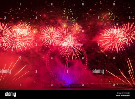 A Spectacular Fireworks Display Welcomes In The New Year 2017 In