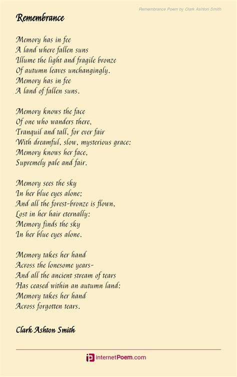 Remembrance Poem By Clark Ashton Smith