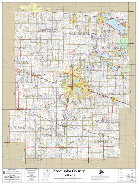 Kosciusko County Indiana 2019 Wall Map Mapping Solutions