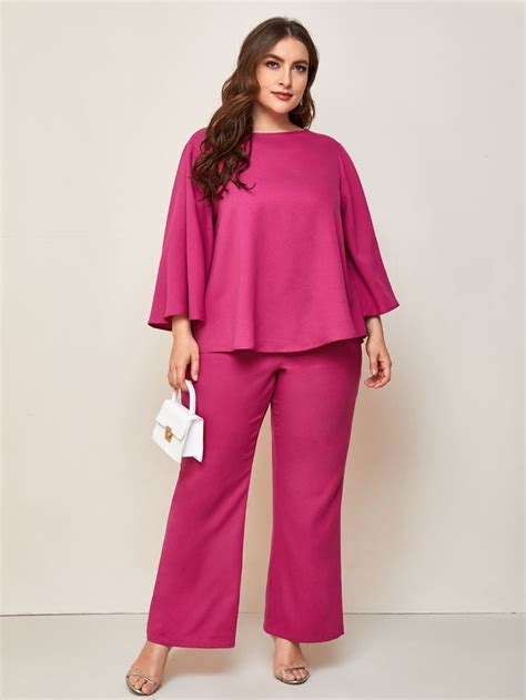 Pink Elegant Long Sleeve Polyester Plain Embellished Non Stretch Springfall Plus Size Co Ords