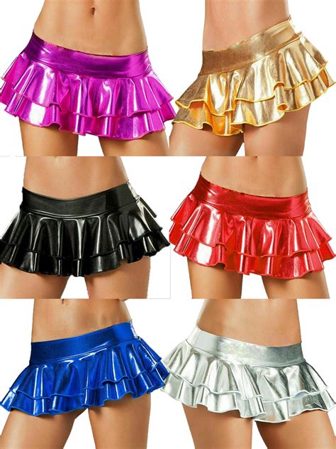 women lingerie micro mini dress bodycon dance club skirt metallic pu leather