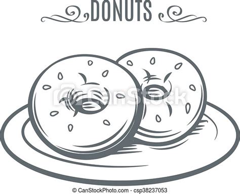 Hand drawn donuts. decorative icon with donuts. ink vector illustration donuts on a plate ...