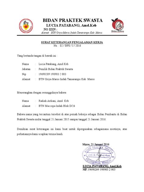 Detail Surat Pengalaman Kerja Radiah Pdf