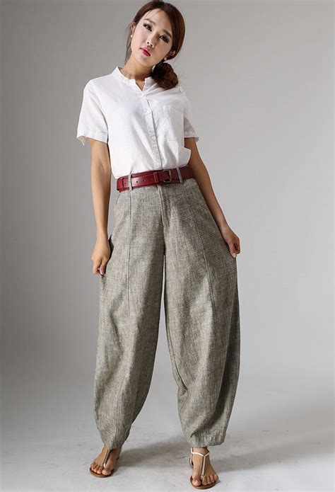Maxi Linen Pants Comfortable Baggy Pants For Women 986 Xiaolizi