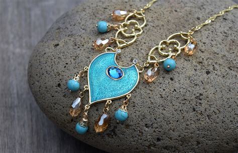 Jasmine Aladdin Necklace 2019 Movie Reproduction Blue Teal Green Gold Princess Necklace