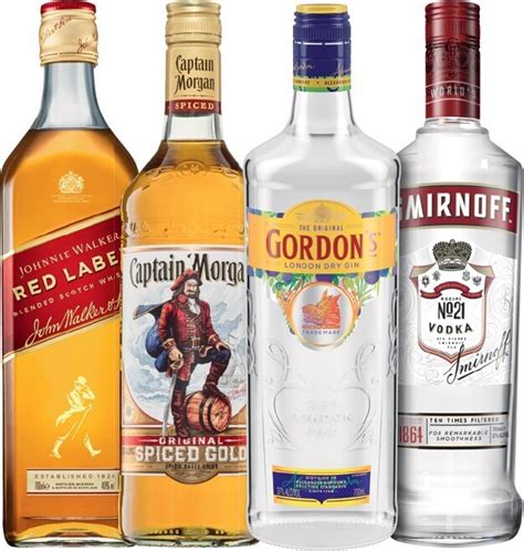 Johnnie Walker Red Label Scotch Captain Morgan Spiced Gold Gordon S Dry Gin Or Smirnoff Vodka