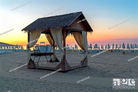 Massage Canopy On A Sandy Beach In The Early Morning Shallow Depth Of