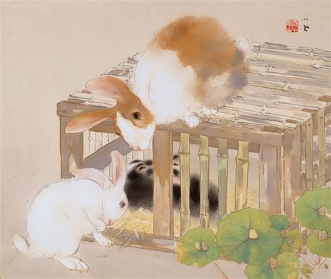 竹内栖鳳（takeuchi Seiho 1864ー1942） 家兎（rabbits） （1939） Japanese Art