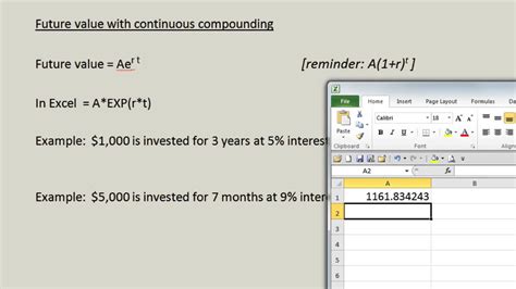 Time Value With Continuous Compounding In Excel Youtube