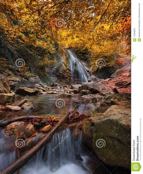Vertical Amazing Landscape With Waterfall And Colorful