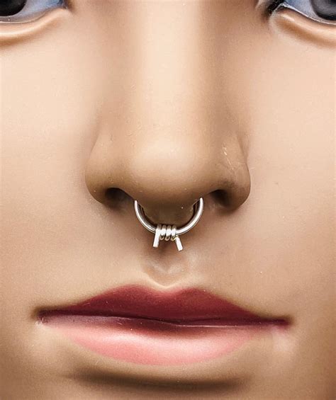 Thick K Gold Filled Nose Ring Fake Septum Ring Barbed Etsy