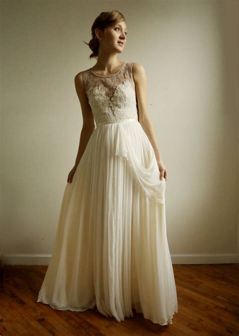 Vintage Inspired Wedding Dress With Sheer Lace Neckline