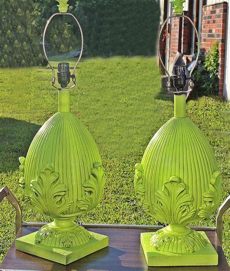 Vintage Pair Of Ornate Table Lamps Stunning In A Pretty Bright Green