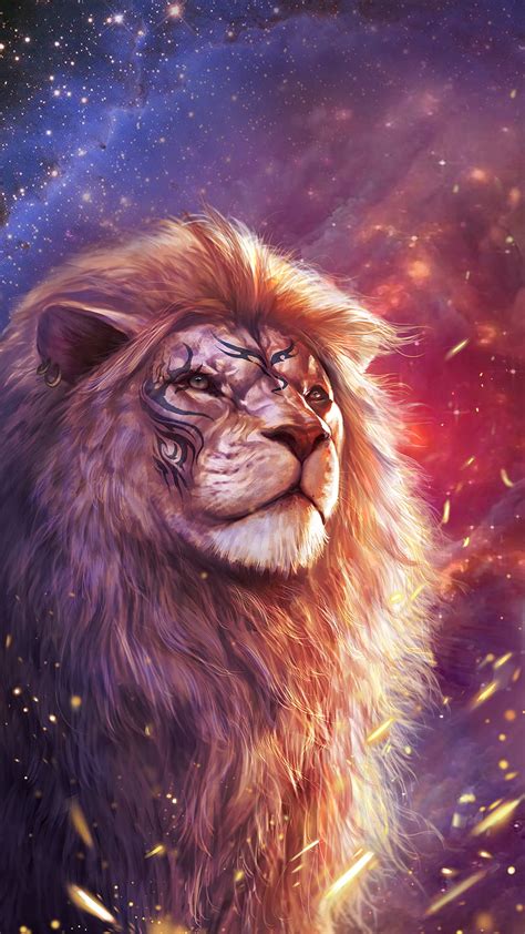Cool Lion With Totem Tattoo Red And Black Lion Hd Phone Wallpaper