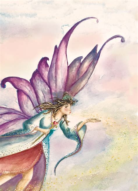 Watercolor Fairy Faery Painting Colorful Fantasy Art Purple Etsy