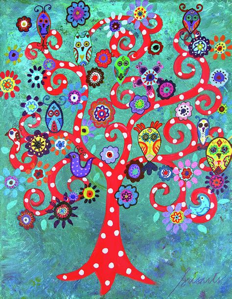Whimsical Tree Of Life In Paradise Painting By Prisarts