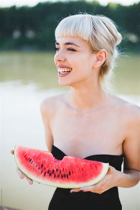 Babe Woman Eating Watermelon Outdoor By Stocksy Contributor Jovana Rikalo Stocksy
