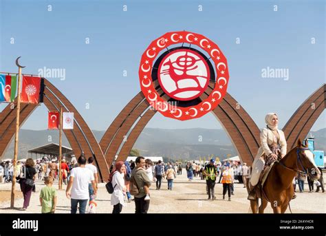 visitors at the gates of fourth world nomad games in iznik turkey coat of arms and symbol