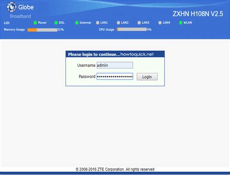 Info updated june 24, 2021. Globe ZTE ZXHN H108N Default Admin Password and Username - HowToQuick.Net