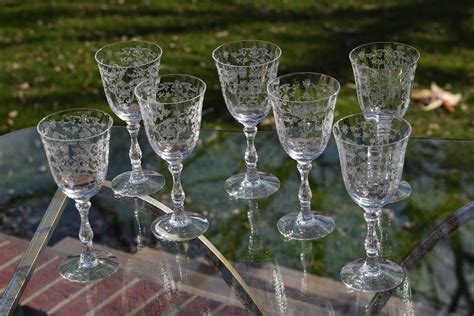 Vintage Etched Crystal Wine Glasses Set Of 1 Fostoria Navarre Clear Stem 6016 6 1 2 Large
