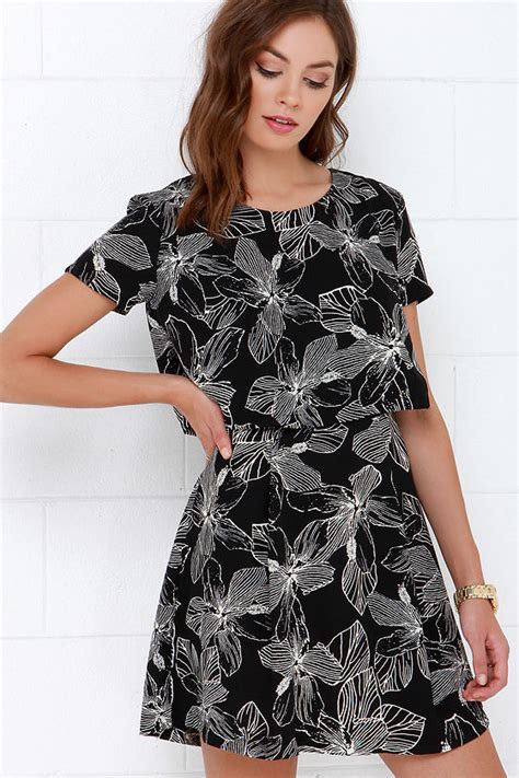 Cute Black Print Dress Floral Print Dress Short Sleeve Dress 49