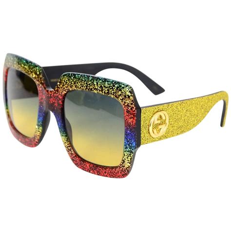 gucci 18 rainbow glitter square frame sunglasses with case for sale at 1stdibs gucci rainbow