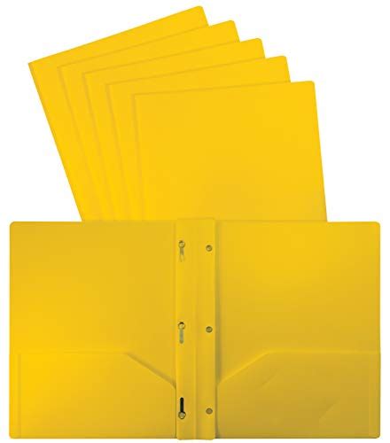 Better Office Products Yellow Plastic 2 Pocket Folders With Prongs