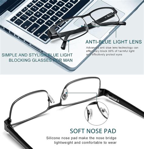 3 Pack Reading Glasses For Men Blue Light Blocking Square Frame Computer Readers Anti Eyestrain