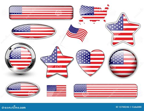 Usa North American Flag Buttons Great Collection Stock Vector