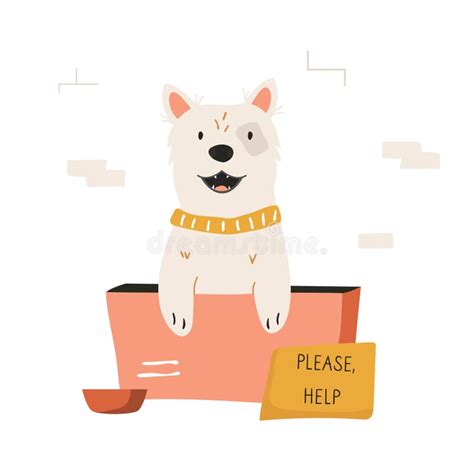 Homeless Dog Sitting In A Cardboard Box Stock Vector Illustration Of