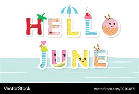 Hello June Poster Cartoon Letters Royalty Free Vector Image