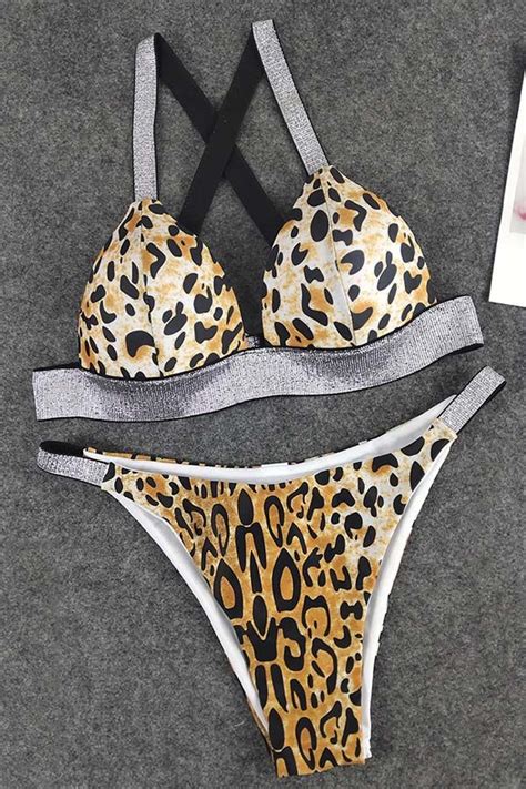 Cheap Bikinis Lovely Leopard Print Two Piece Swimsuit Two Piece