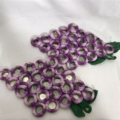 Vintage Hand Crocheted Purple Grape Bottle Cap Trivet Hot Pad Set Of 2